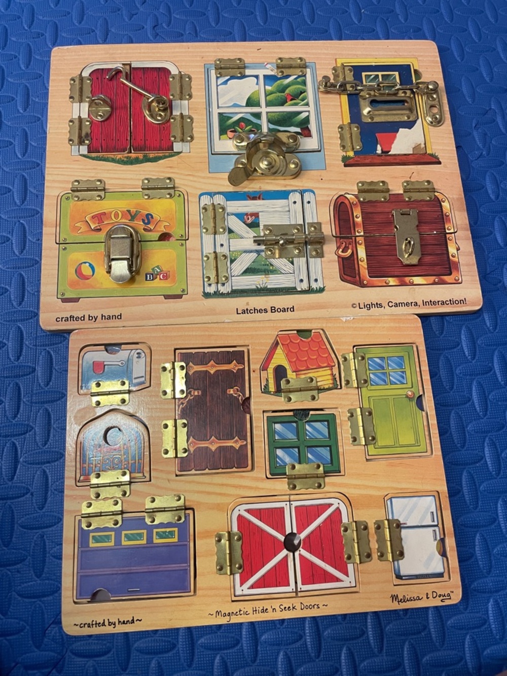 Melissa & Doug Wooden Latches & Doors Board - with hidden surprise